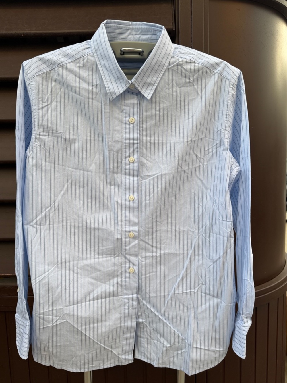 Uniqlo Women's size M Striped Button Down Shirt Long Sleeve Blue White